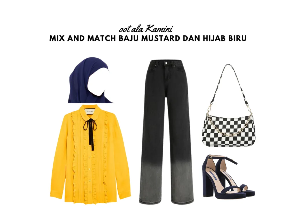 Mix and Match Baju Mustard dan Hijab Biru_