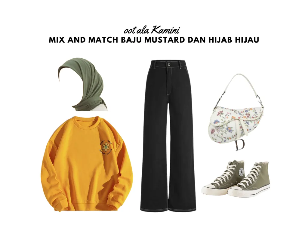 Mix and Match Baju Mustard dan Hijab Hijau_