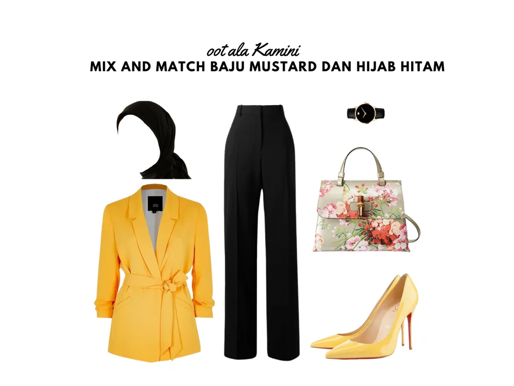 Mix and Match Baju Mustard dan Hijab Hitam_