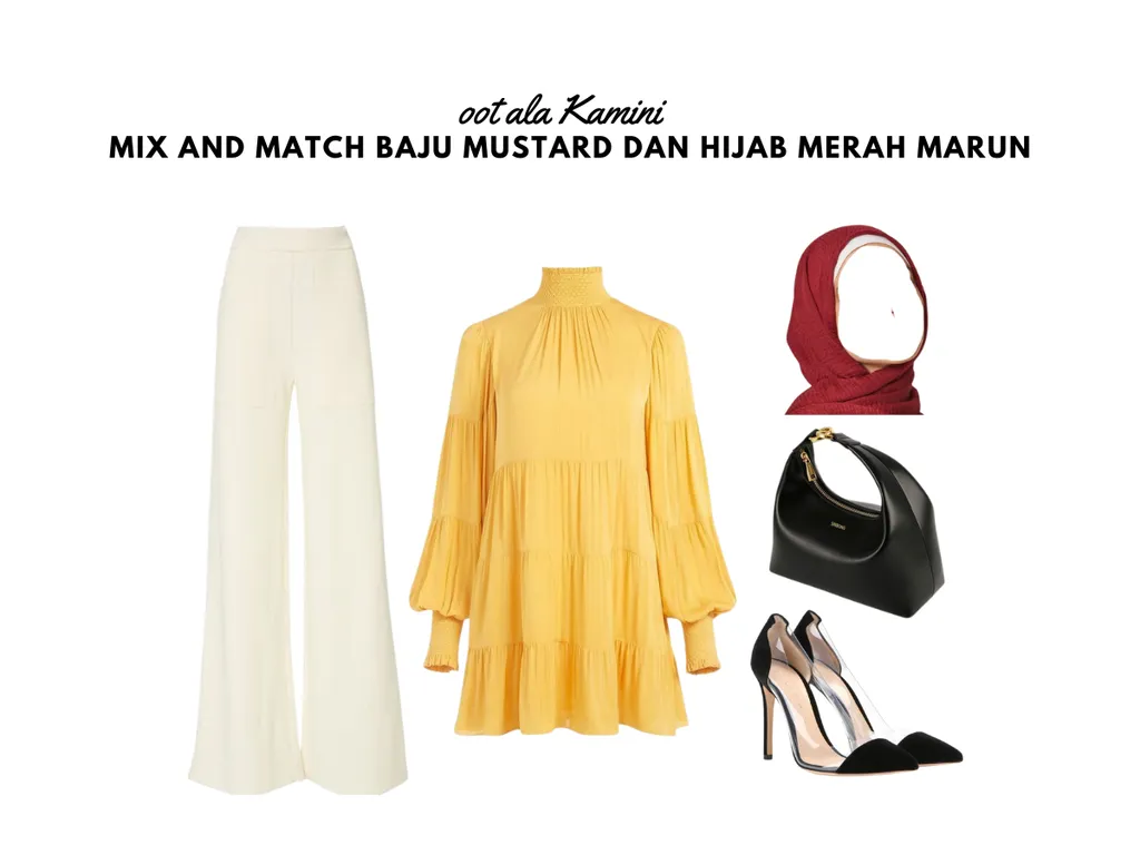 Mix and Match Baju Mustard dan Hijab Merah Marun_