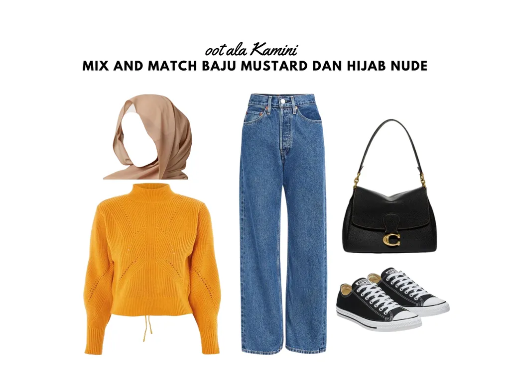 Mix and Match Baju Mustard dan Hijab Nude_