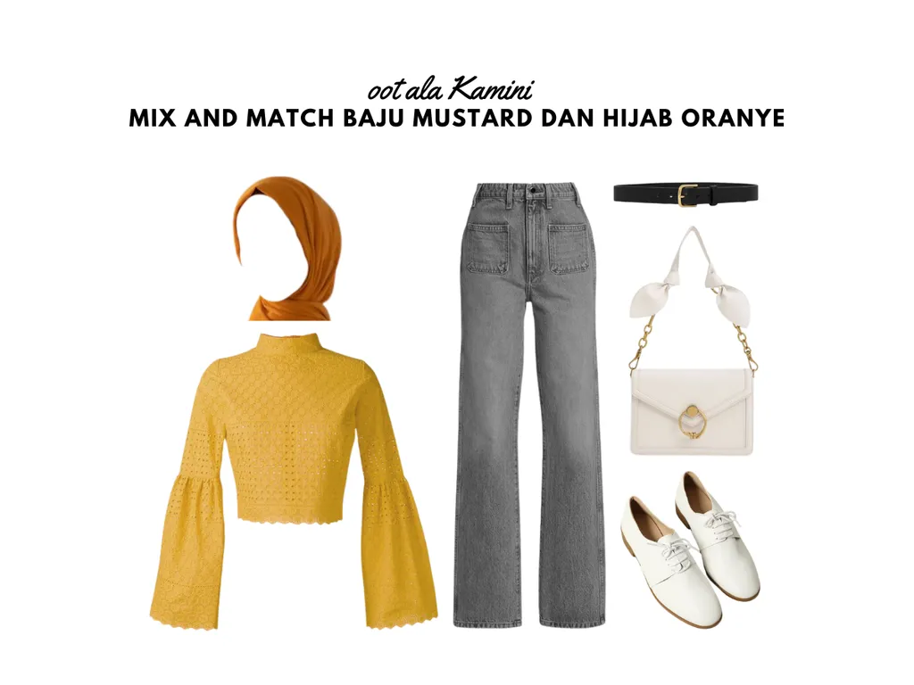 Mix and Match Baju Mustard dan Hijab Oranye_