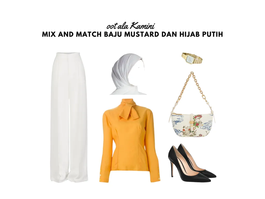 Mix and Match Baju Mustard dan Hijab Putih_