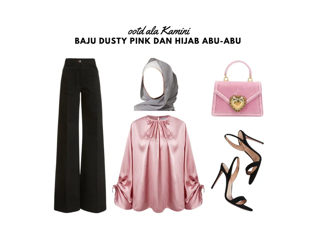 Baju Dusty Pink dan Hijab Abu-Abu_