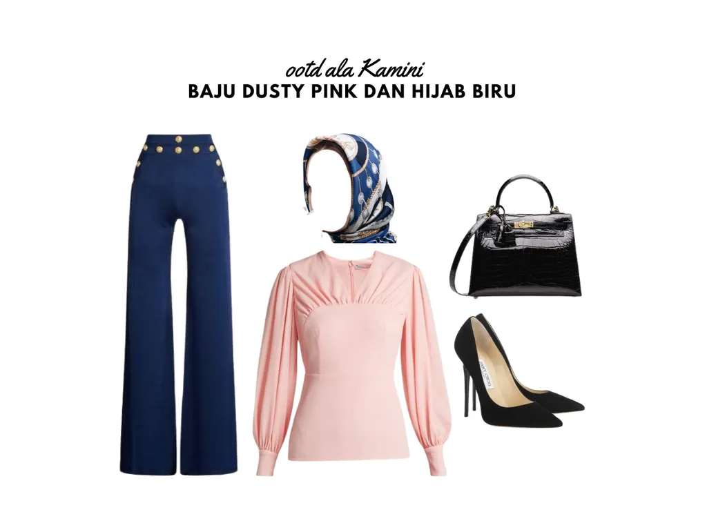 Baju Dusty Pink dan Hijab Biru_