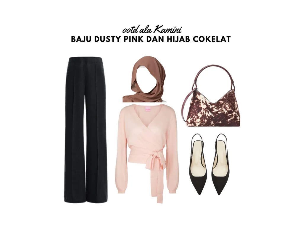 Baju Dusty Pink dan Hijab Cokelat_