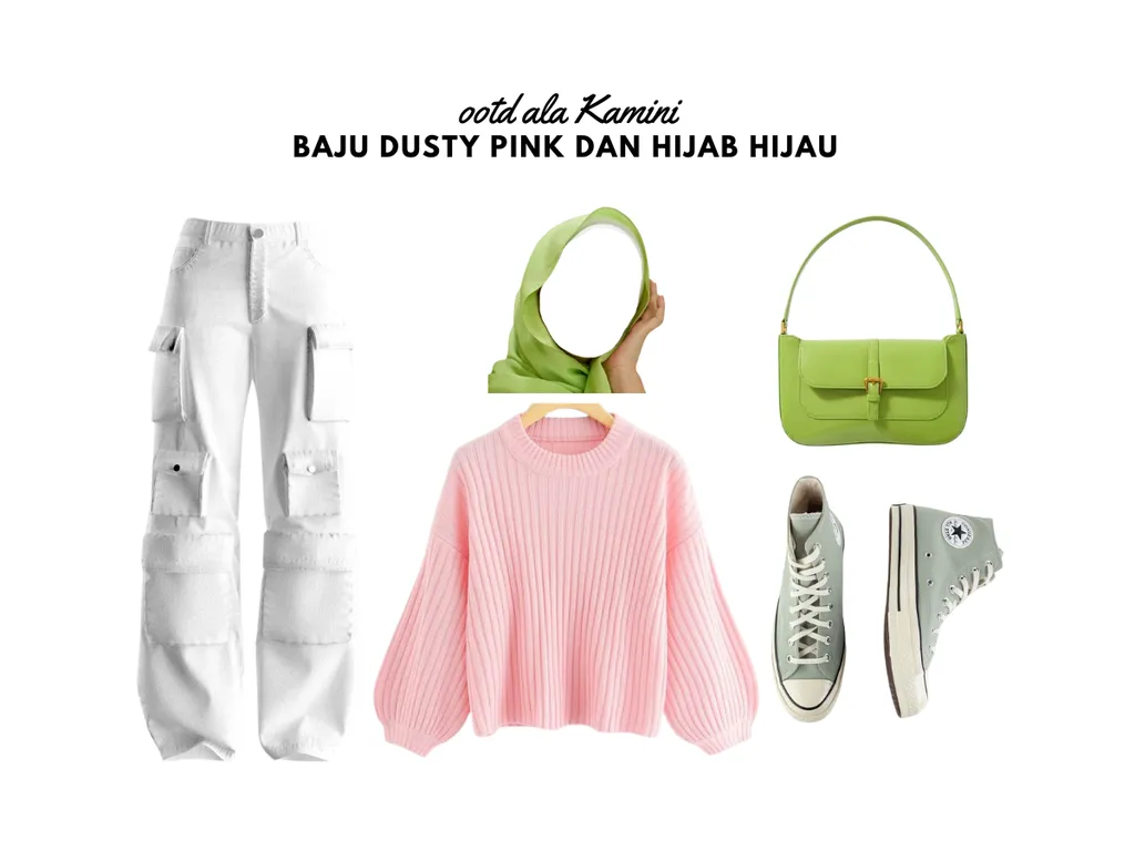 Baju Dusty Pink dan Hijab Hijau_