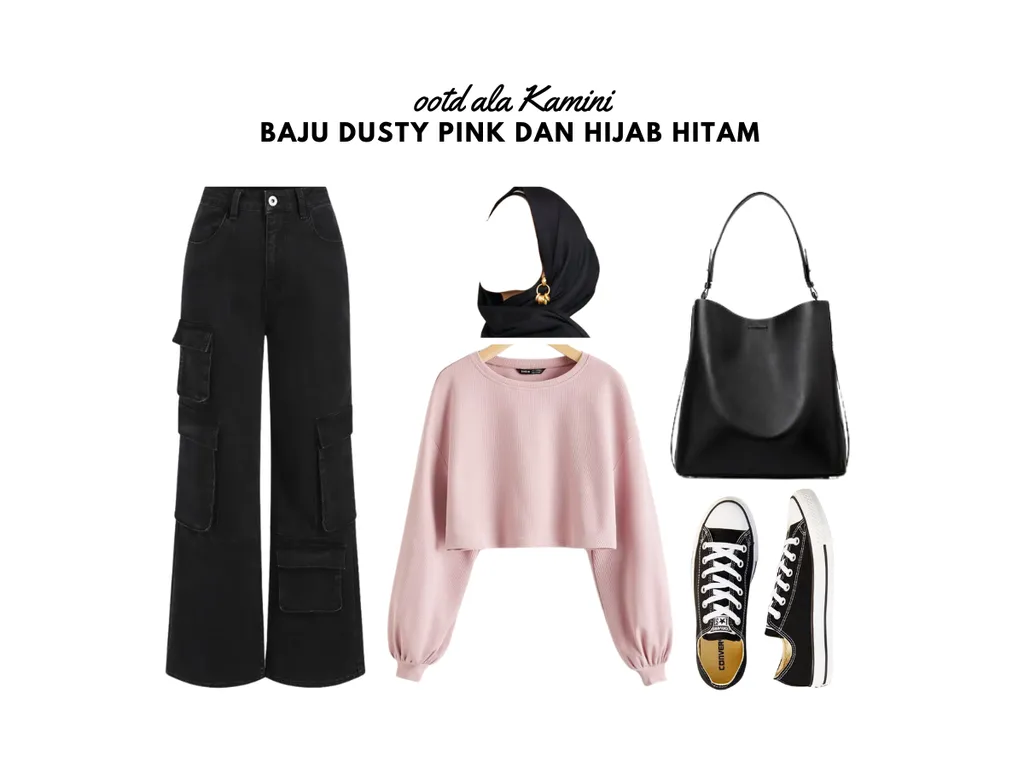 Baju Dusty Pink dan Hijab Hitam_