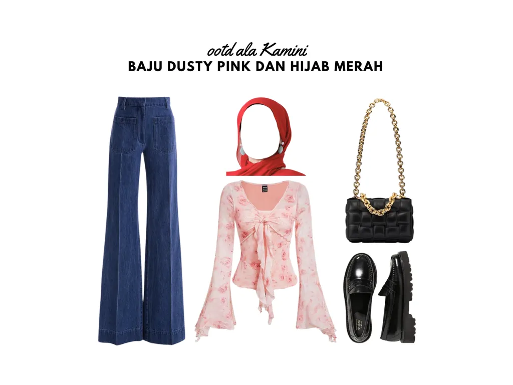 Baju Dusty Pink dan Hijab Merah_