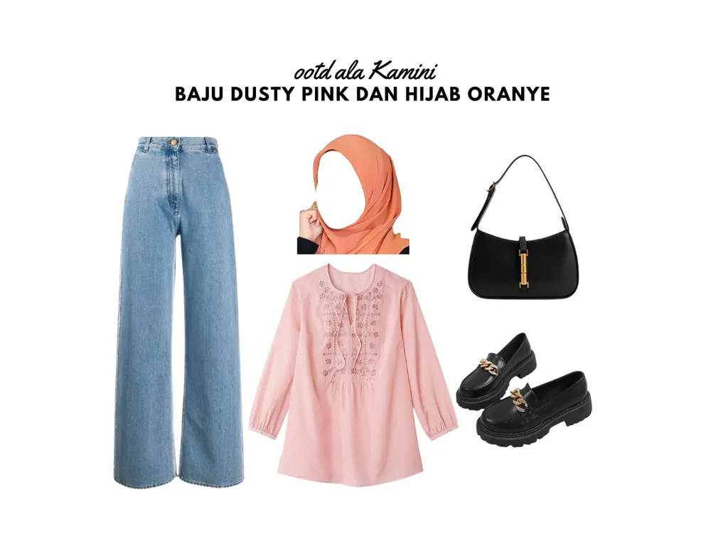 Baju Dusty Pink dan Hijab Oranye_