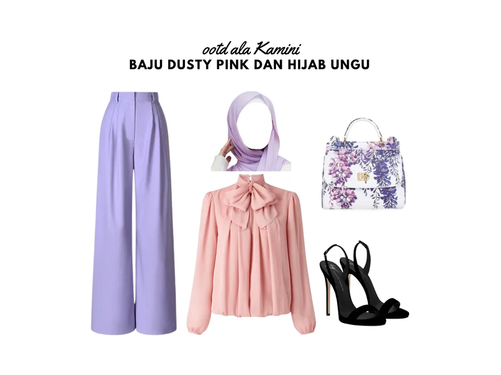 Baju Dusty Pink dan Hijab Ungu_
