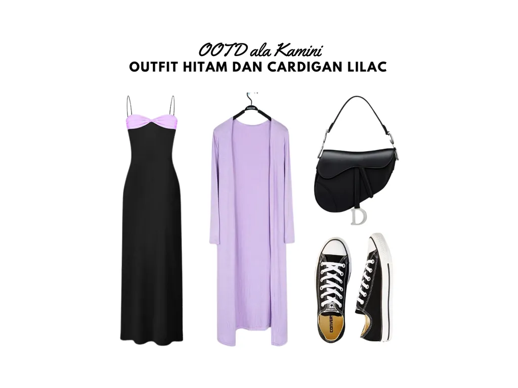 Outfit Hitam dan Cardigan Lilac_