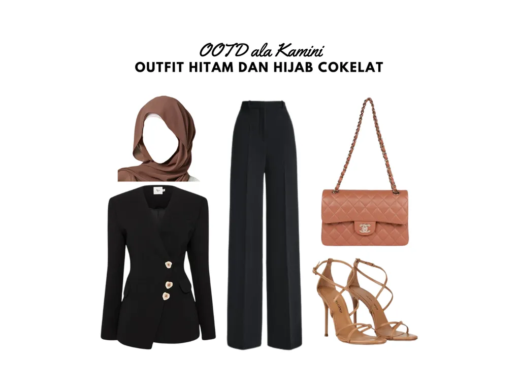 Outfit Hitam dan Hijab Cokelat_