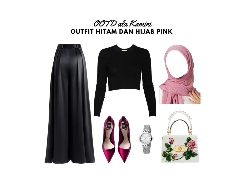 Outfit Hitam dan Hijab Pink_