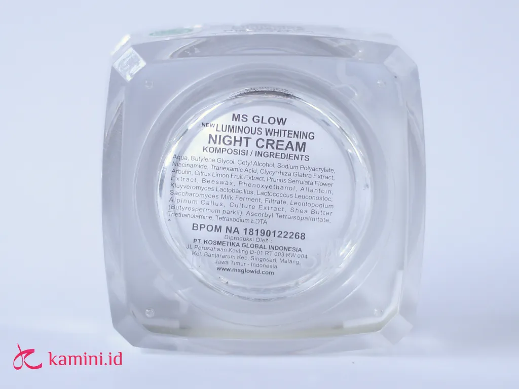 Review MS Glow Luminous Whitening Night Cream_ingredients_