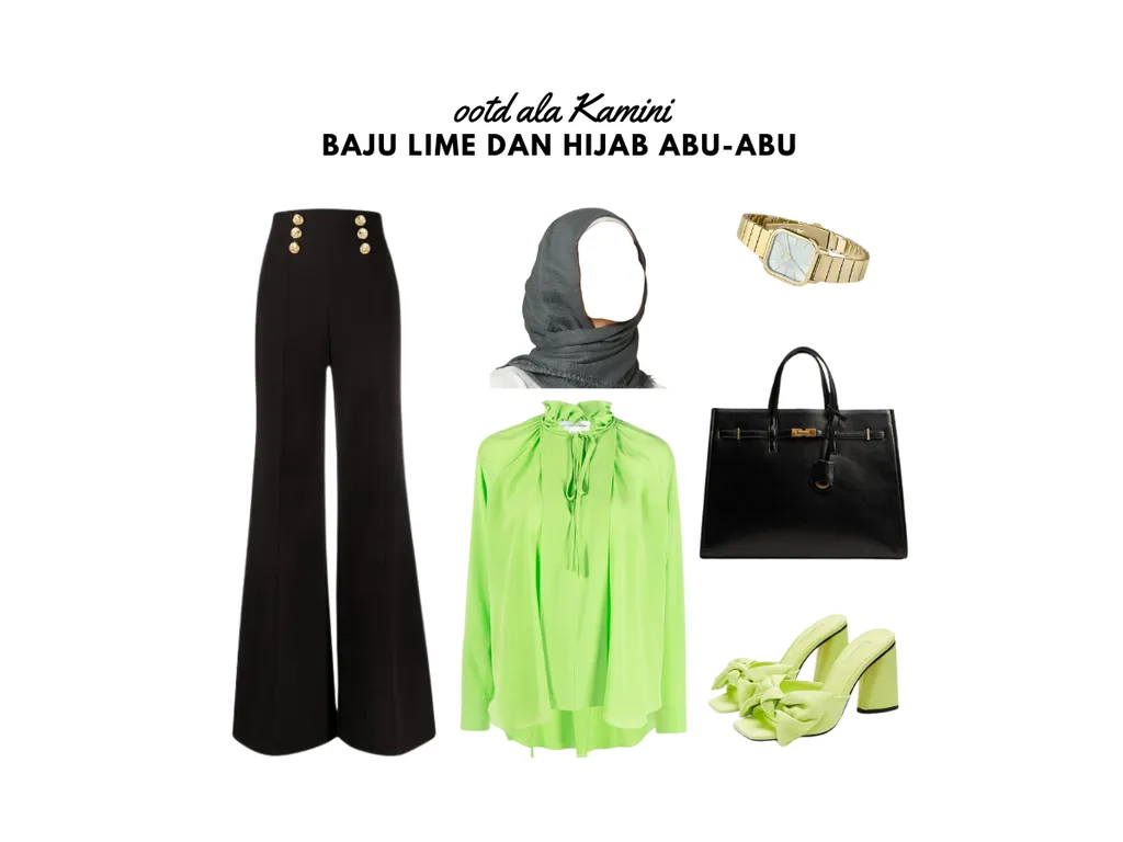 Baju Lime dan Hijab Abu-Abu_