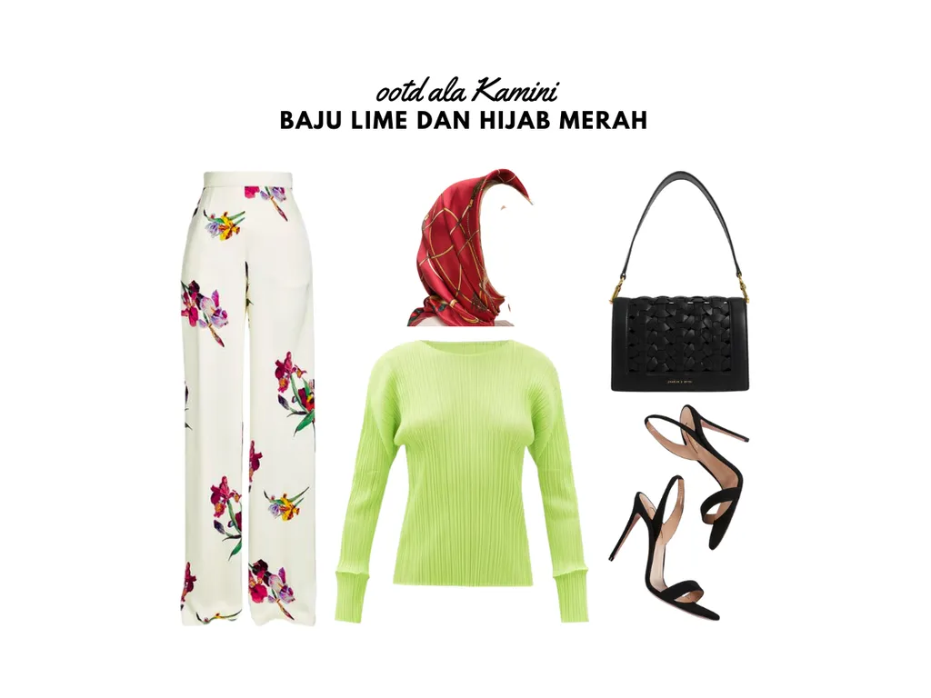 Baju Lime dan Hijab Merah_