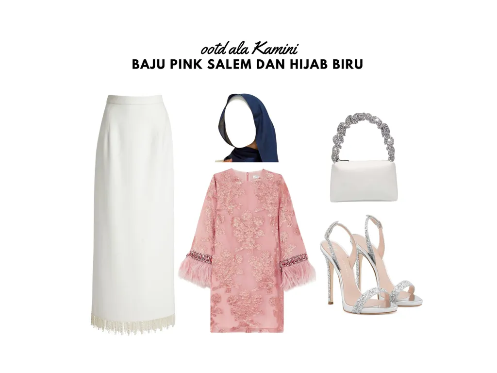 Baju Pink Salem dan Hijab Biru_