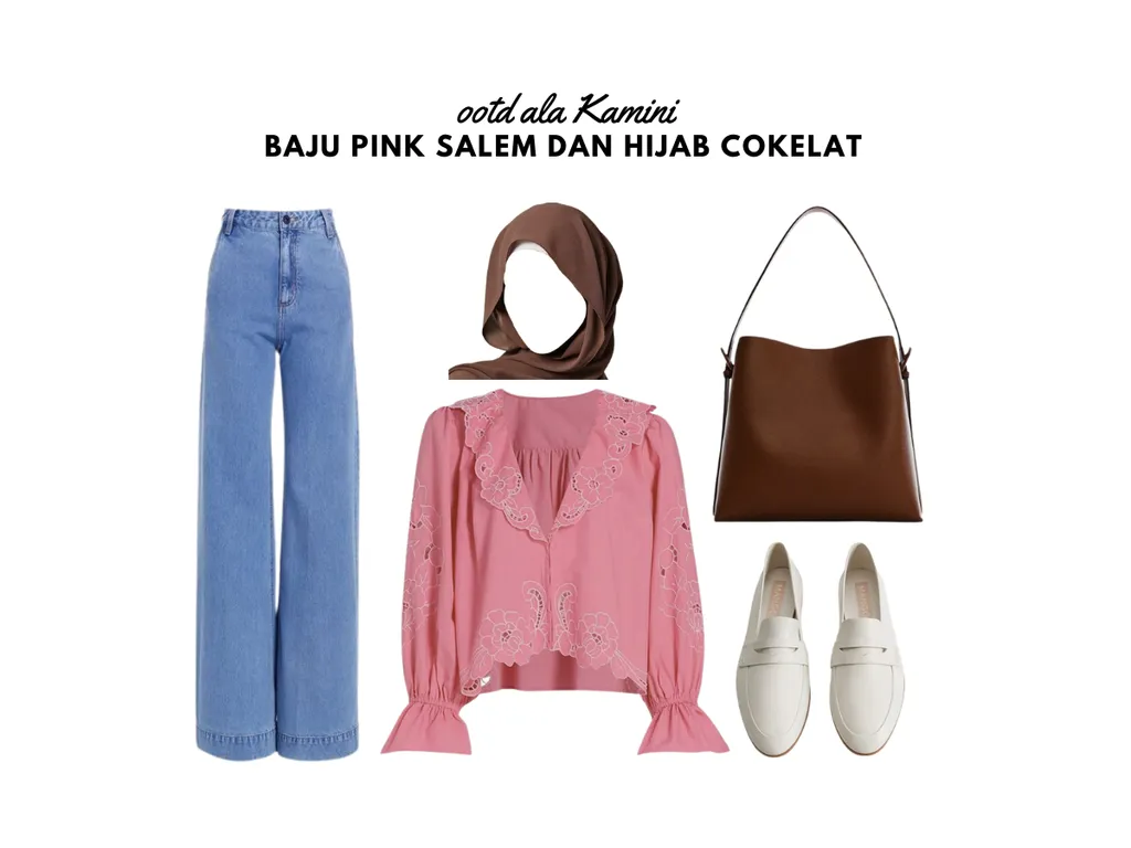 Baju Pink Salem dan Hijab Cokelat_