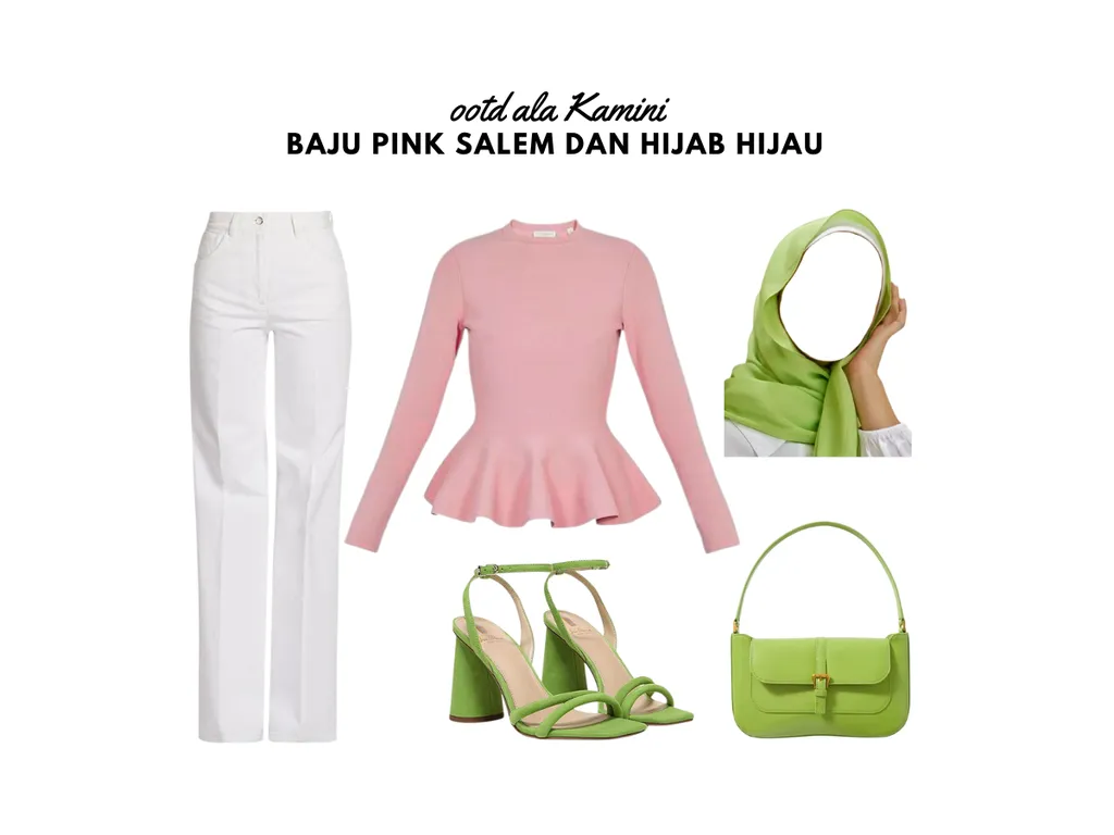 Baju Pink Salem dan Hijab Hijau_