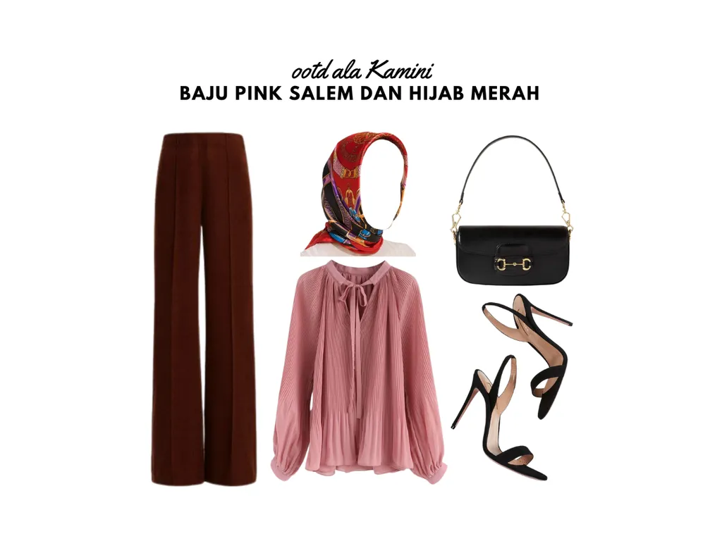 Baju Pink Salem dan Hijab Merah_