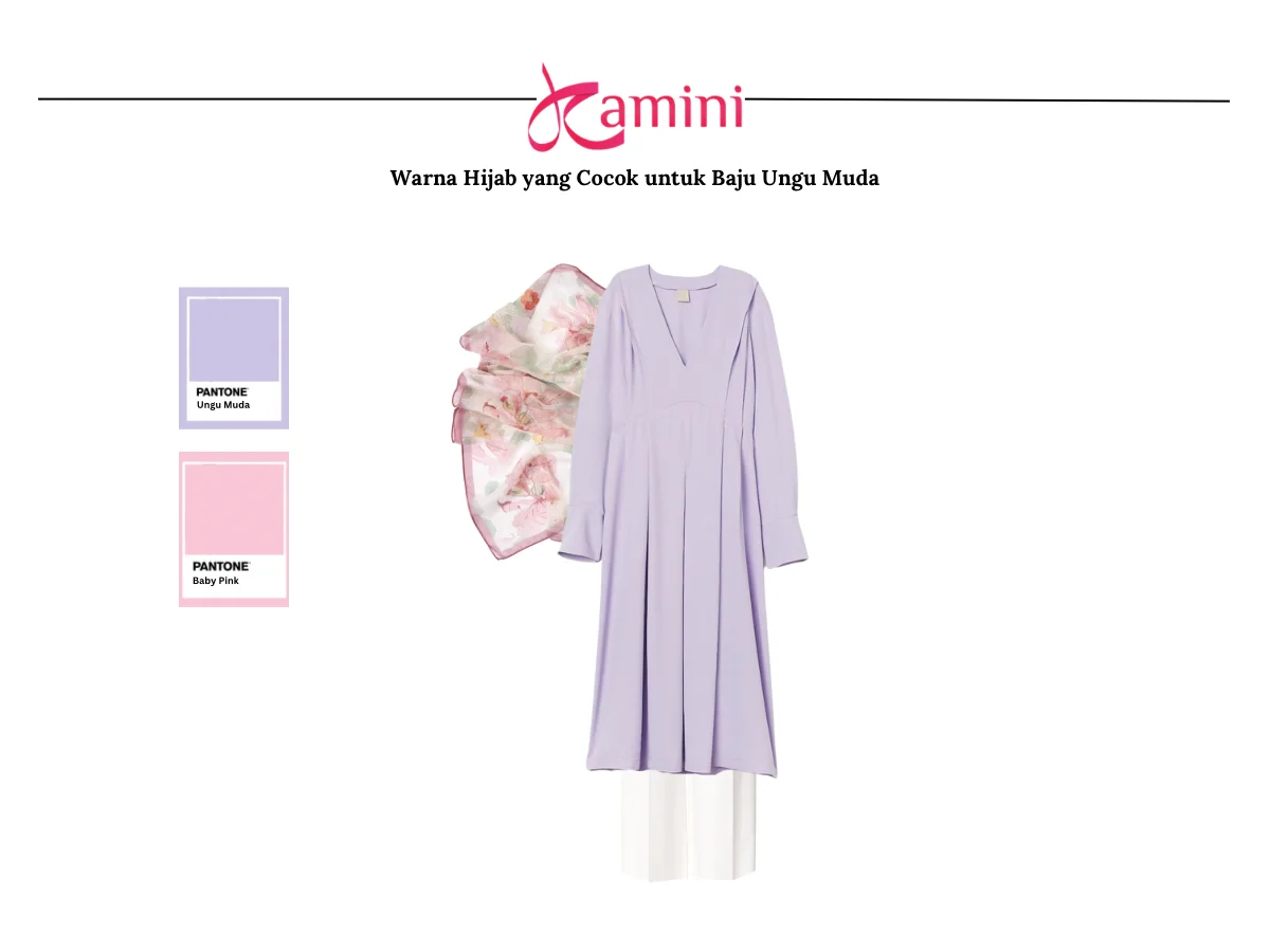 Baju Ungu Muda dan Hijab Baby Pink