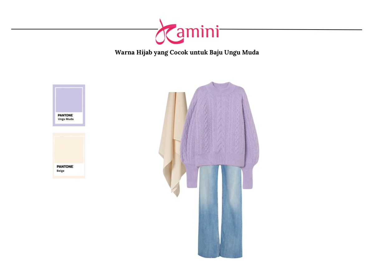 Baju Ungu Muda dan Hijab Beige