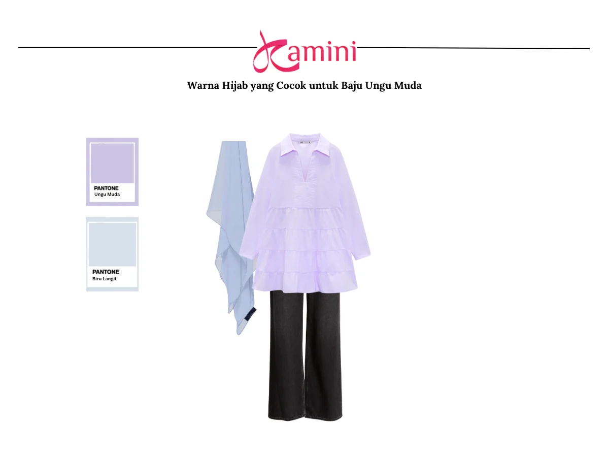 Baju Ungu Muda dan Hijab Biru Langit