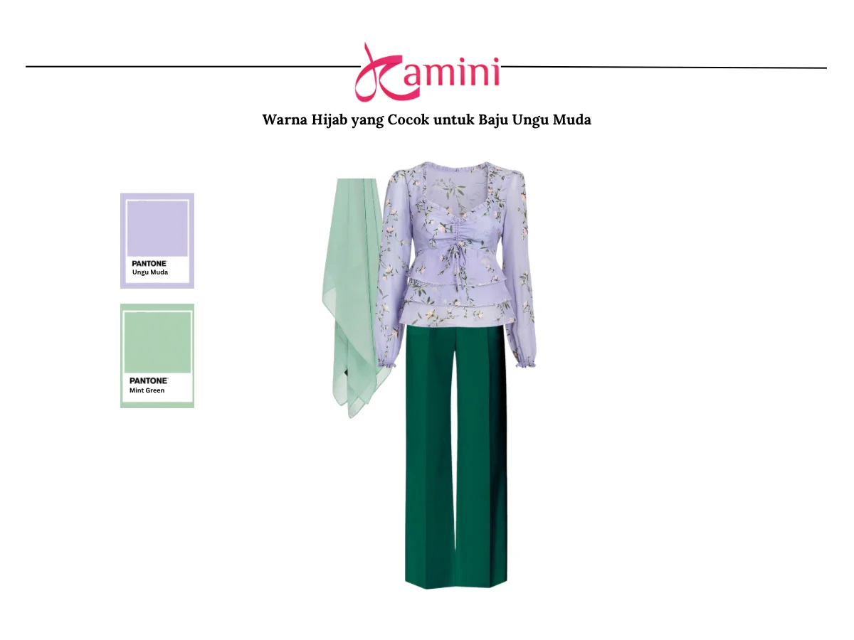 Baju Ungu Muda dan Hijab Hijau Mint