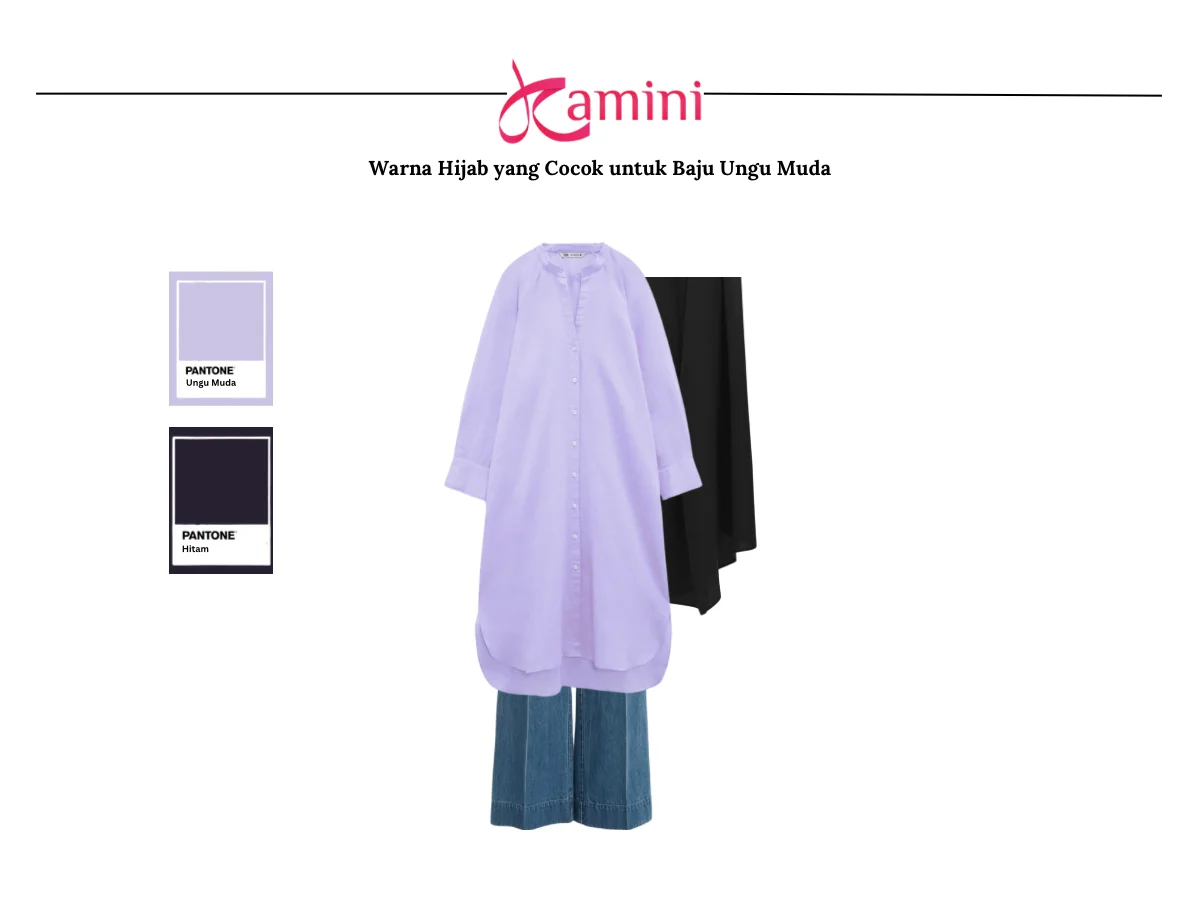 Baju Ungu Muda dan Hijab Hitam