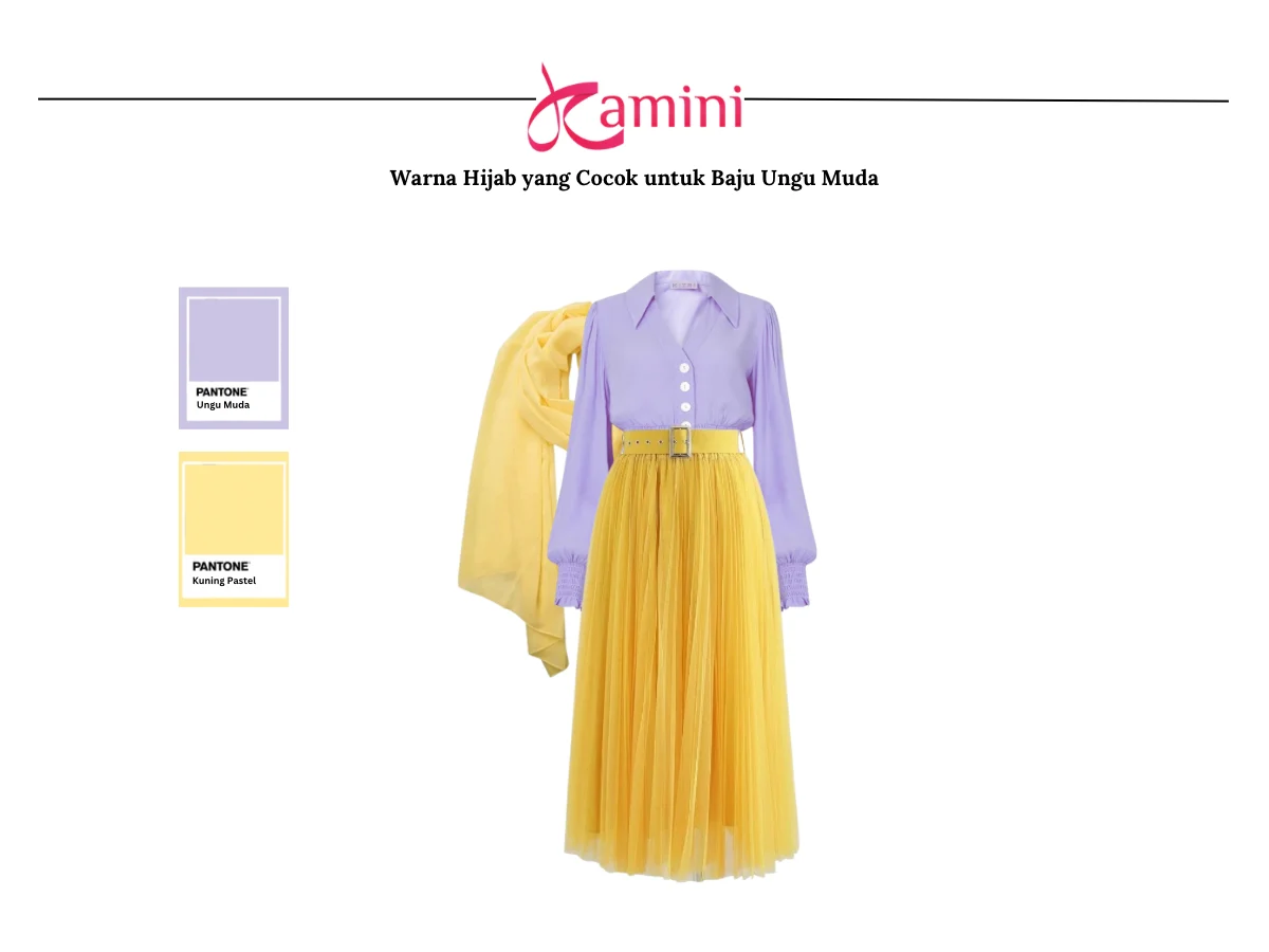 Baju Ungu Muda dan Hijab Kuning Pastel