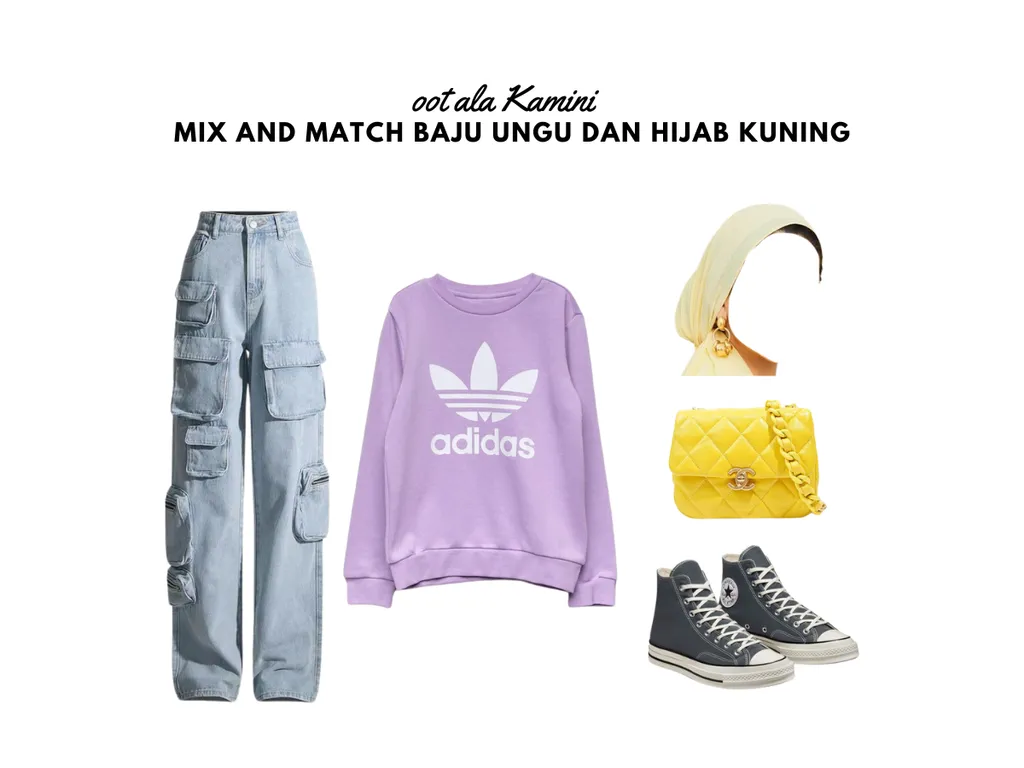 Mix and Match Baju Biru dan Hijab Kuning_