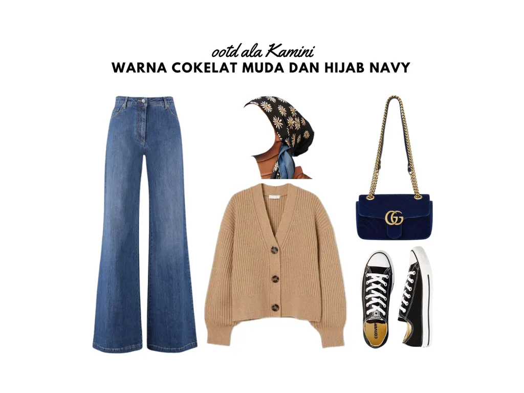 Warna Cokelat Muda dan Hijab Navy_