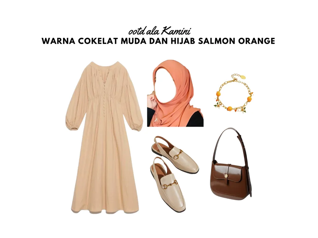 Warna Cokelat Muda dan Hijab Salmon Orange_