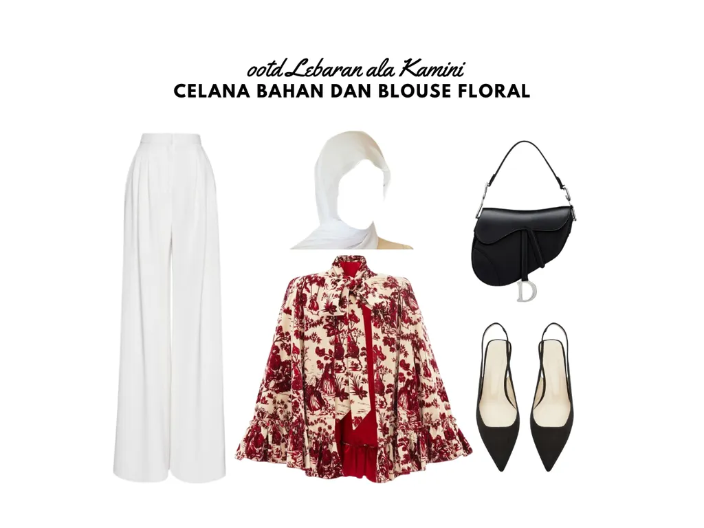 OOTD Lebaran - Celana Bahan dan Blouse Floral_
