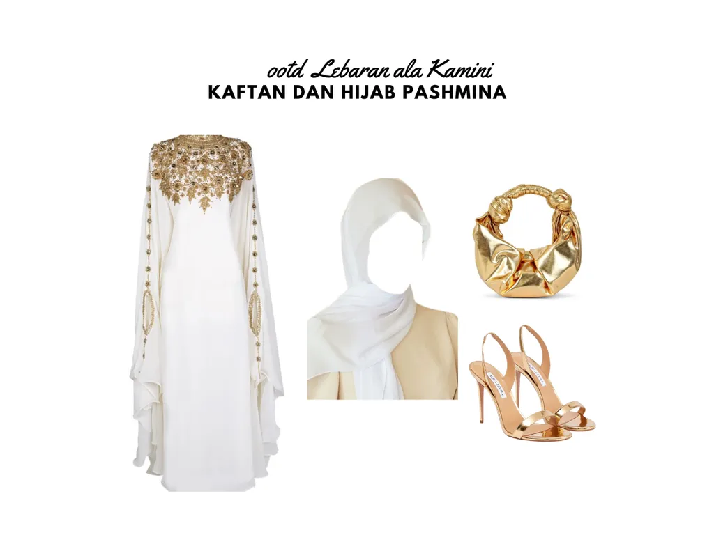 OOTD Lebaran - Kaftan dan Hijab Pashmina_