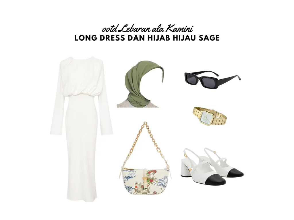 OOTD Lebaran - Long Dress dan Hijab Hijau Sage_