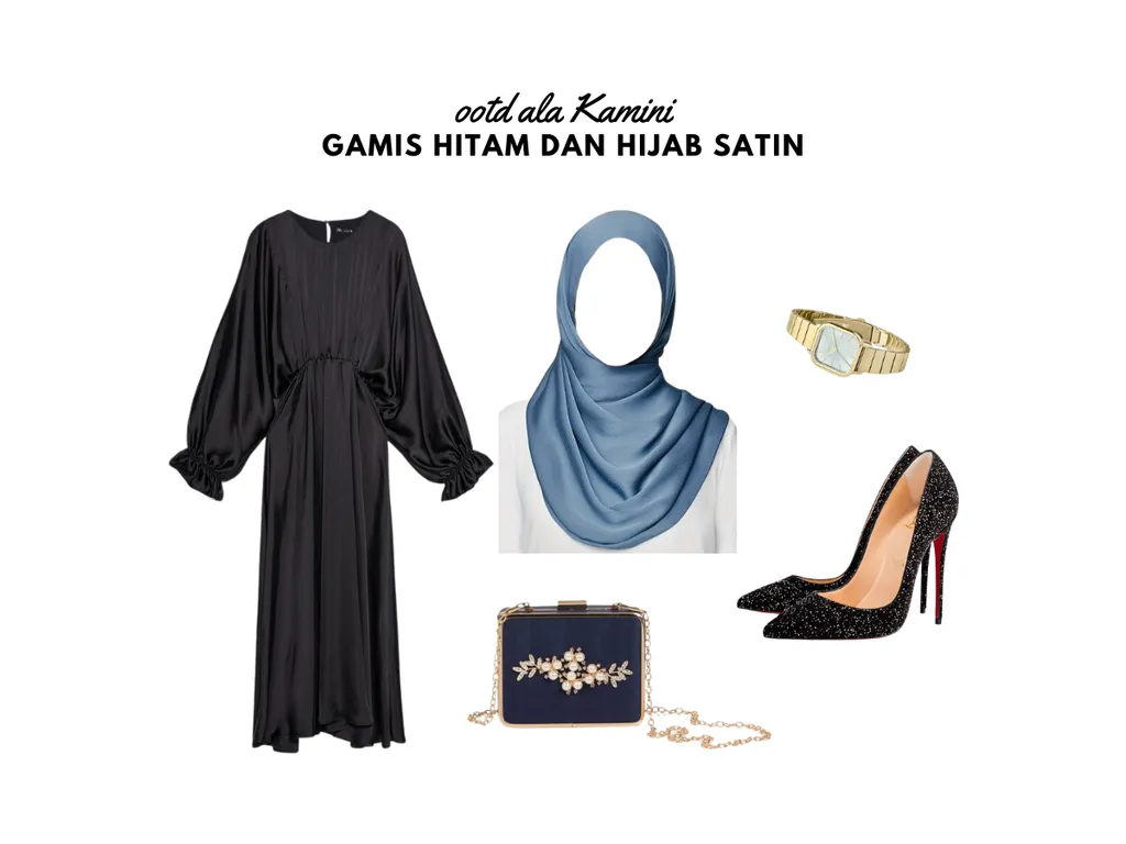 Gamis Hitam dan Hijab Satin_