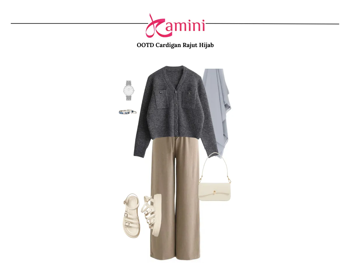 Cardigan Rajut dan Celana Wide-Leg_