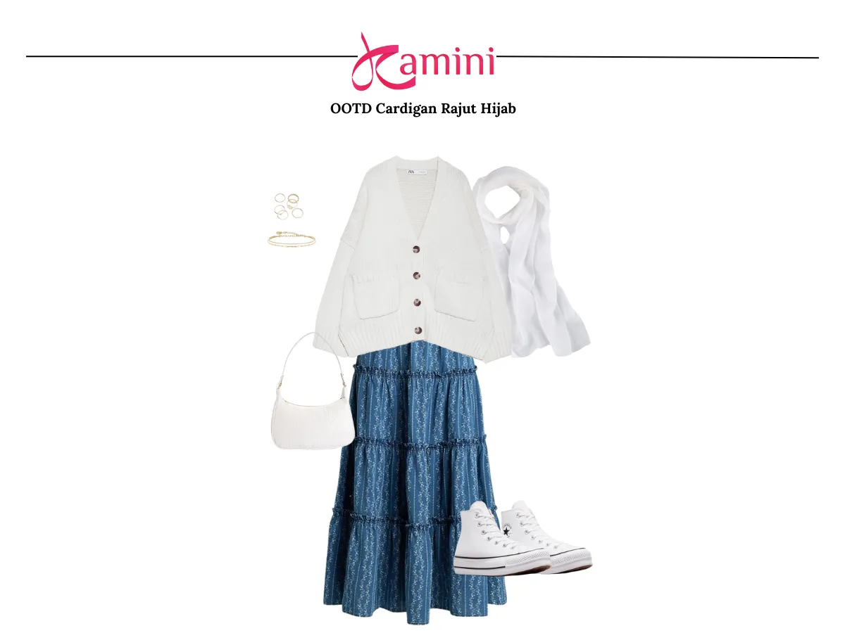 Cardigan Rajut dan Floral Ruffle Skirt_