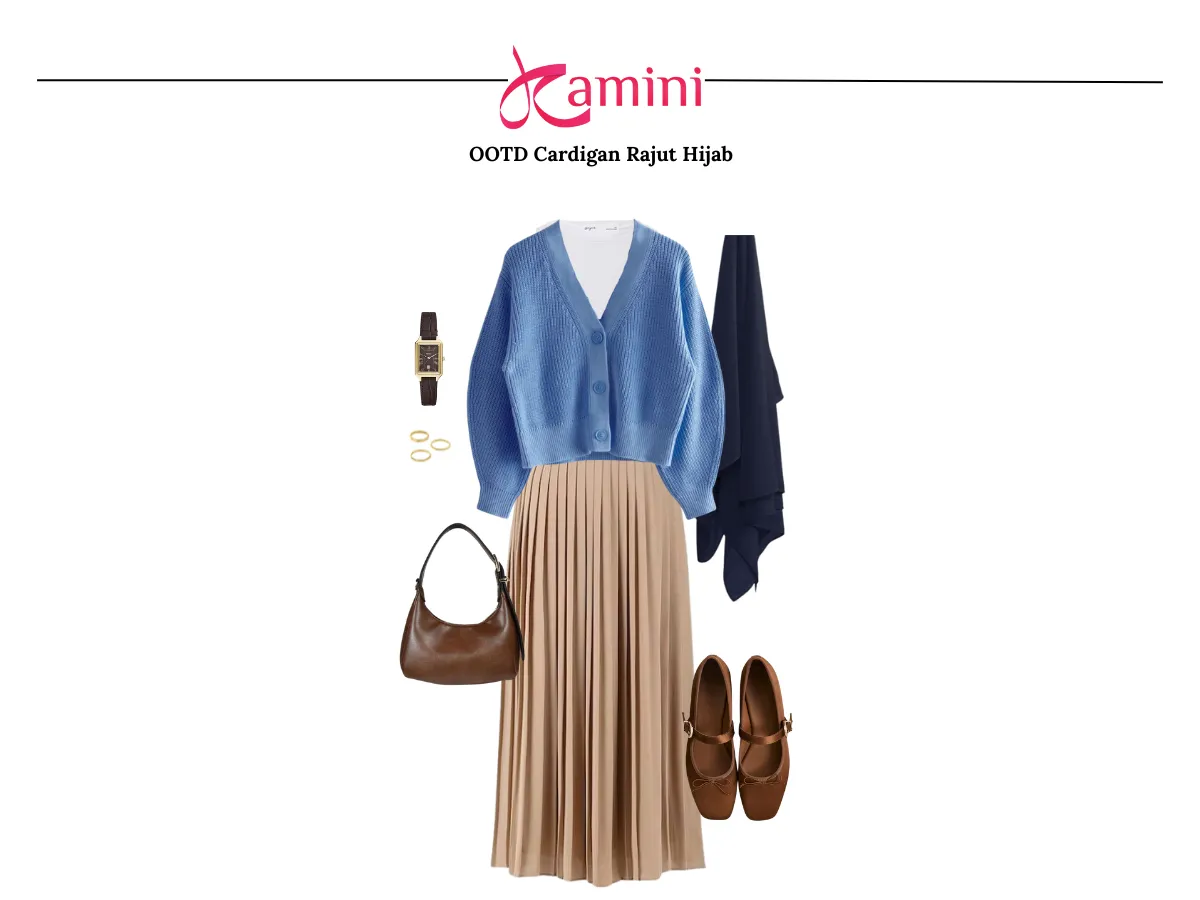 Cardigan Rajut dan Rok Plisket_