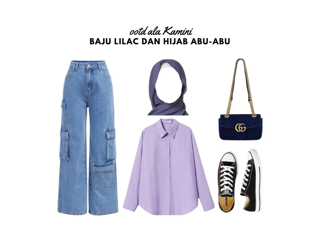 Baju Lilac dan Hijab Warna Abu-Abu_