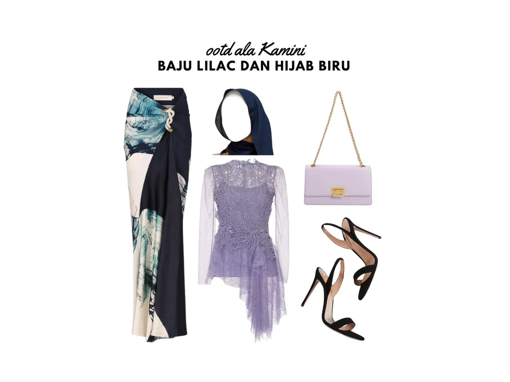 Baju Lilac dan Hijab Warna Biru_