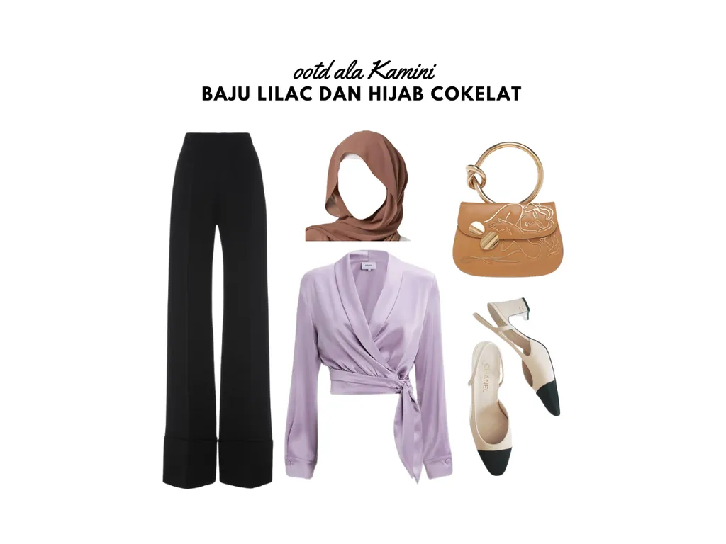 Baju Lilac dan Hijab Warna Cokelat_
