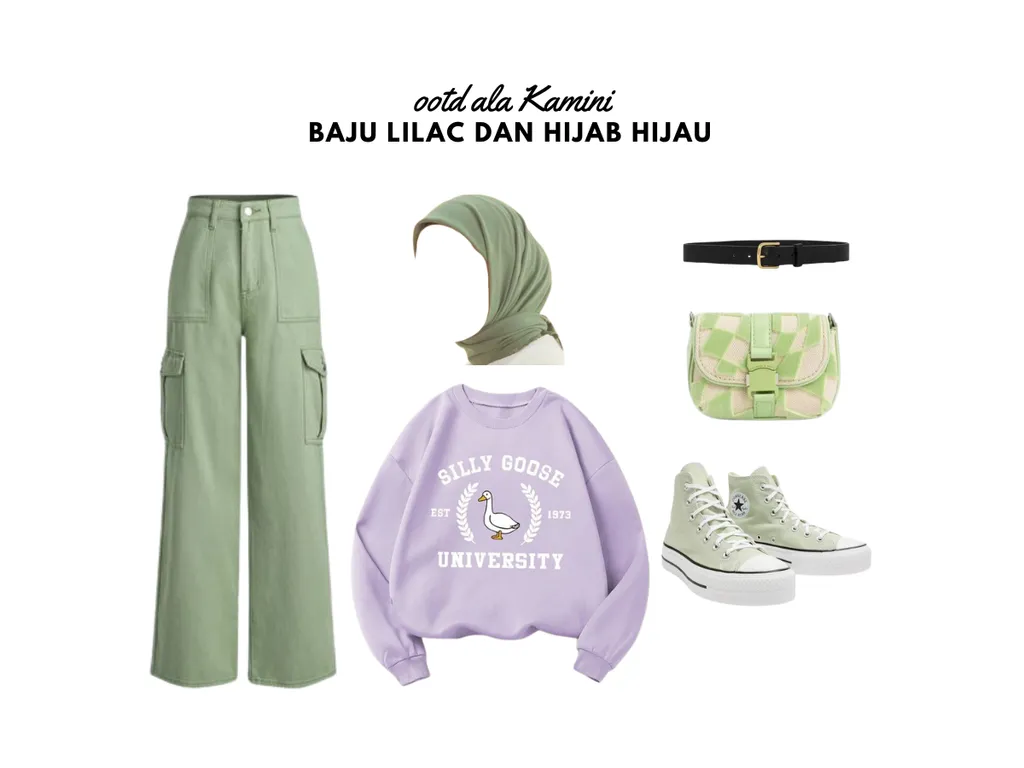 Baju Lilac dan Hijab Warna Hijau_
