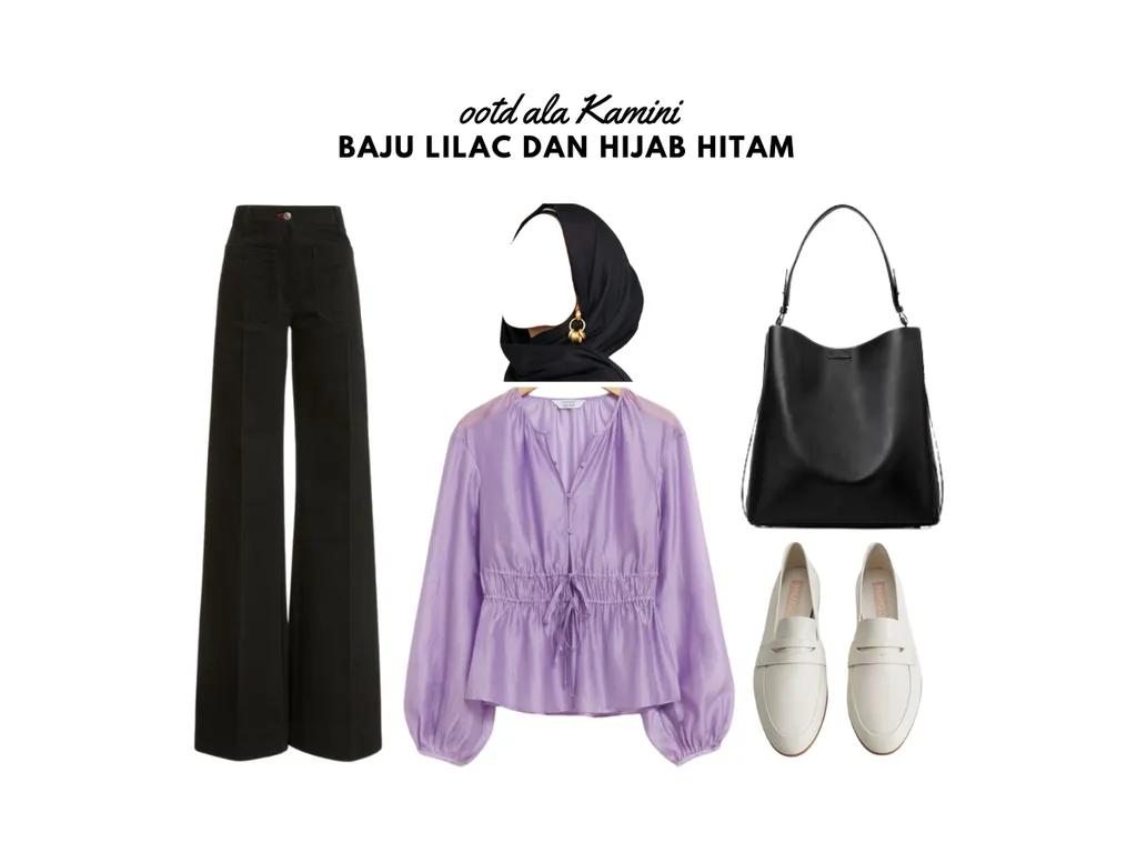 Baju Lilac dan Hijab Warna Hitam_