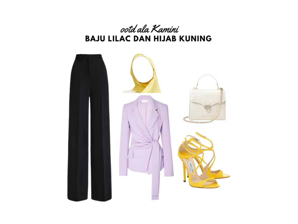 Baju Lilac dan Hijab Warna Kuning_