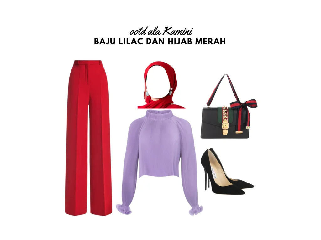 Baju Lilac dan Hijab Warna Merah_