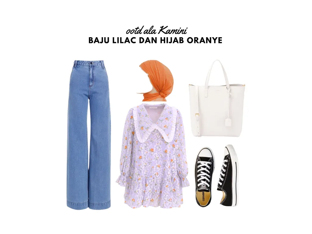 Baju Lilac dan Hijab Warna Oranye_