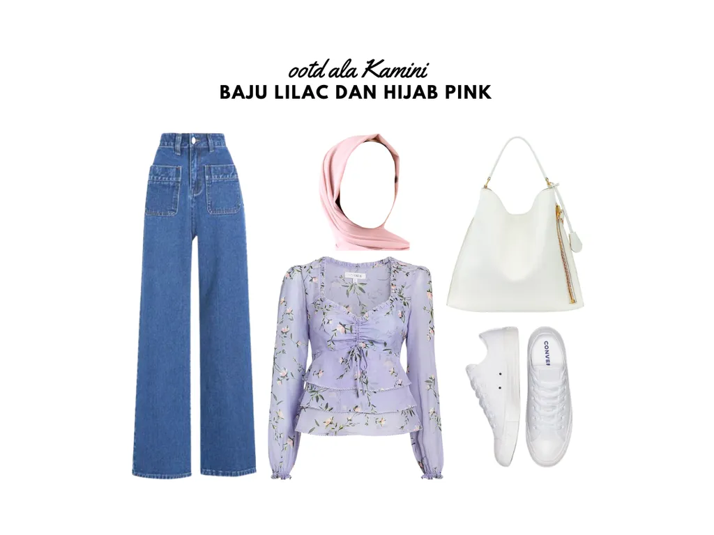 Baju Lilac dan Hijab Warna Pink_